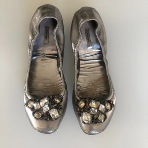 Miu Miu Silver Flats with Crystals Size 38